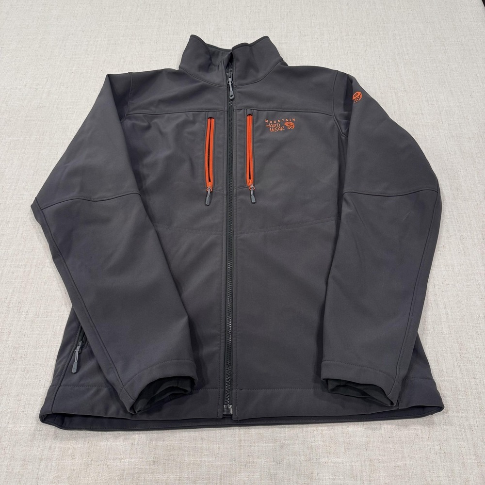 Mountain Hardwear Jacket Mens Medium Gray Softshell Full Zip Hiking Pockets